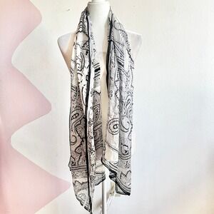 100% Silk Paisley Scarf by Bonnie Black White Quite Luxury Classic